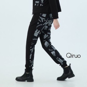 Qiruo 奇若秋冬專櫃黑色休閒褲7230C 長褲