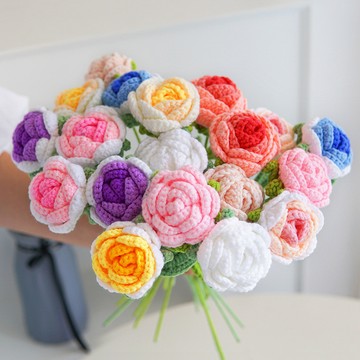 特價💡手工編織成品小花束 仿真花毛綫針織花束假花編織節日仿真花 花 針織花束 花束 永生花 花束材料包 JEPS