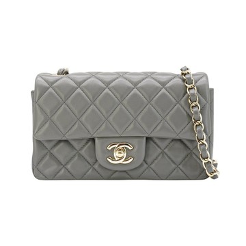 Chanel 銀雙C菱格羊皮斜背鍊包-20cm(A69900-灰)