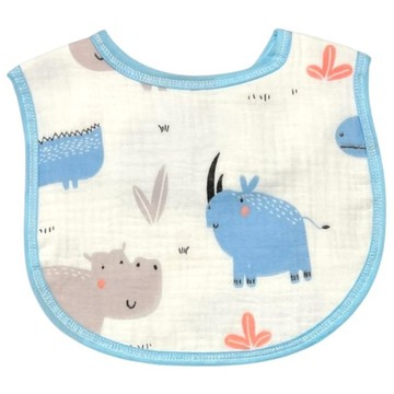 八層紗水洗皺布圍兜 柔軟親膚 吸水透氣 MIT機能竹纖維紗 河馬  河馬 多色  1個  1入