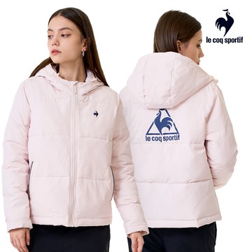 【LE COQ SPORTIF 法國公雞】女款水晶粉灰色防潑水羽絨棉外套LWW62091