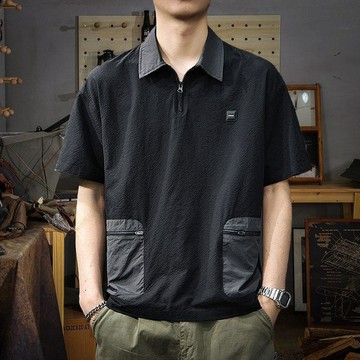 夏季新款潮牌撞色速幹短袖polo衫男寬鬆重磅半袖翻領體恤衫T