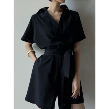 2026年新款夏季山本風黑色連體褲套裝女遮肉小香風韓版chic一體褲