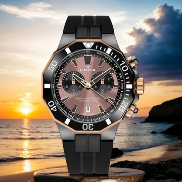 EDOX 伊度 Delfin 海豚200米潛水計時手錶-43mm(E10112.357GRNCA.BRNR)