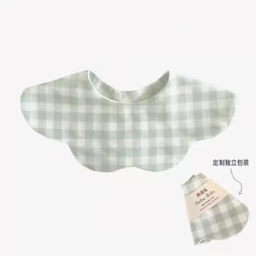 【安琪兒婦嬰百貨】棉嬰庫 MianYingKu 嬰兒純棉防水圍兜/新生兒圍兜口水巾/雲朵360圍兜 (綠格子)