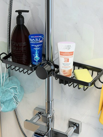 花灑置物架 浴室置物架  浴室收納架浴室淋浴桿花灑水龍頭置物架托盤免打孔肥皂盒瀝水衛生間收納神器