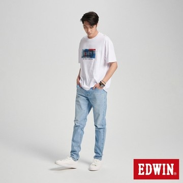 EDWIN 男裝 再生系列 拼布印花寬版短袖T恤-白色