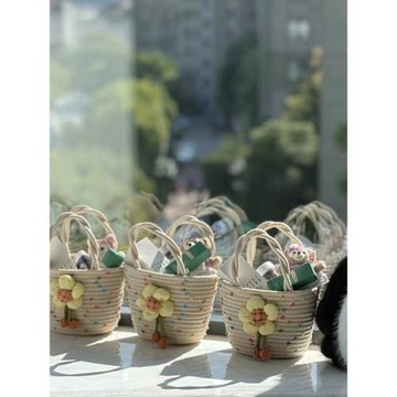 伴手禮手提袋棉繩編織包女彩虹手拎小眾氣質禮品百搭小清新水桶包