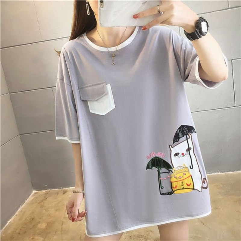 半袖tシャツ レディース ビッグtシャツ 白tシャツ ポケ付き ロゴプリント 猫 ゆったり カットソー 半そでTシャツ ゆるカットソー 夏服 肌着  リゾート 通販 LINEポイント最大GET | LINEショッピング