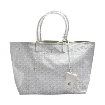 GOYARD 經典St. Louis PM 防水帆布LOGO磁吸吊飾購物包(中-白-附收納袋)