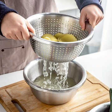 德式304不銹鋼洗菜盆家用淘米篩加厚瀝水盆漏盆和面打蛋盆套裝