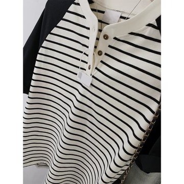 胖mm大碼300斤美式復古條紋立領正肩短袖t恤女夏寬松學生顯瘦上衣