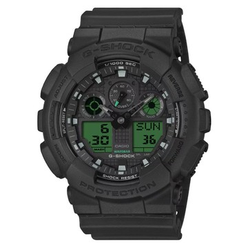 CASIO 卡西歐 G-SHOCK 強悍雙顯錶 GA-100BEG-1ADR  黑色 + 綠色  55 x 51.2 x 16.9mm  1個
