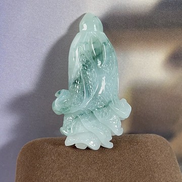 飄藍花翡翠巧雕白菜 | 天然緬甸A貨翡翠 | 送禮
