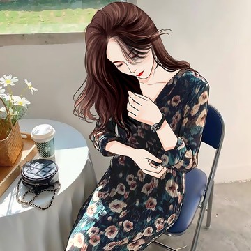 早春2022年新款女裝復古韓版潮流法式新年衣服雪紡碎花秋季連衣裙