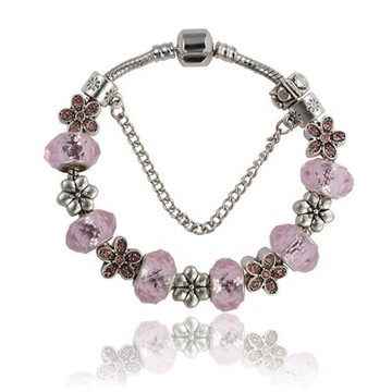 串珠手鍊 手環-甜美粉色鑲鑽小花水晶飾品情人節生日禮物女配件73kc302【獨家進口】【米蘭精品】