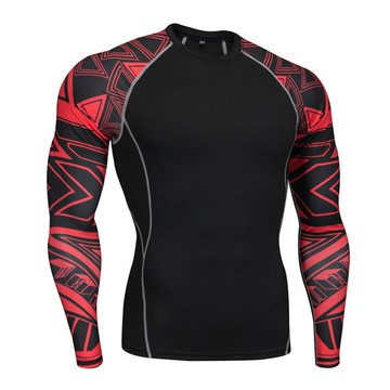 美琪 廠家現貨男男士印花長袖T恤 運動健身緊身衣 跑步排汗訓練服