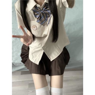車厘子jk原創百搭奶茶色長短袖襯衫學院風甜美制服襯衣百褶裙套裝