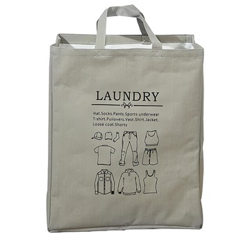 E.City 北歐風質感手提棉被衣物束口收納袋 棉麻+PE防水覆膜 立體 41x50x22cm  顏色隨機  1個