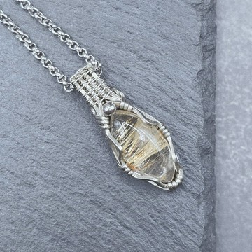 金髮晶 白銅線吊墜 金屬繞線