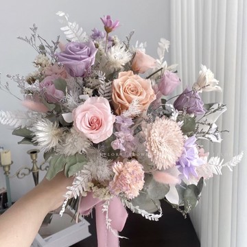 【Flora Flower】芙蘿拉韓系永生捧花 - 粉紅紫葳  35-40cm 婚禮捧花 訂婚 結婚手捧花