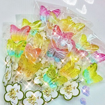 ✨臺灣出貨✨花店透明水晶蝴蝶棒棒糖鮮花diy伴侶蝶戀花長杆可吃高級相片糖