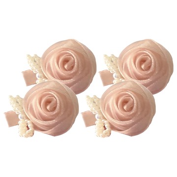 珍珠玫瑰花髮夾 法式髮飾 4個一組  粉色