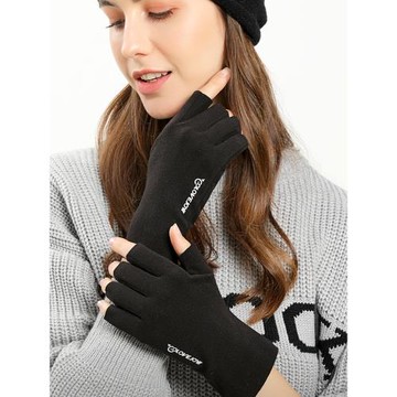 冬季德絨手套女生新款半指寫字打字薄款高級感加絨防風防寒保暖男