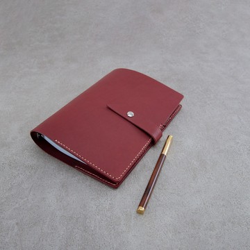 筆記本 A5活頁 真皮手札 手帳 紅色 記事本 手縫製作