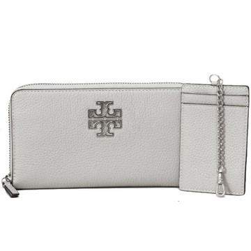 TORY BURCH - 荔枝紋皮革拉鍊長夾 (藍灰)