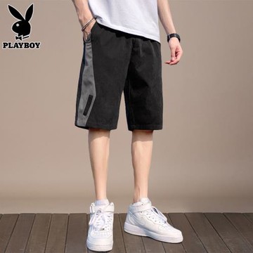 花花公子五分休閑褲男士短褲夏季薄款潮流寬松直筒運動沙灘中褲男