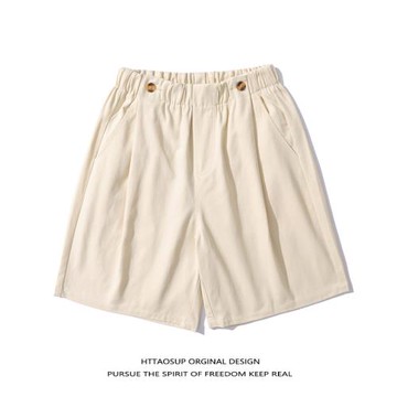 HTTAOSUP日系街頭純色直筒工裝休閑短褲男潮牌寬松百搭運動五分褲