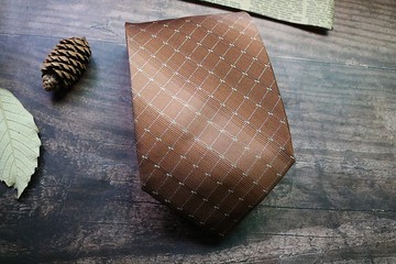 琥珀色小格紋真絲領帶英倫紳士necktie