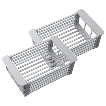 廚房伸縮瀝水籃 灰色 215g 適用於乾燥蔬果與餐具  (28-47) x 17 x 9.5cm  2個