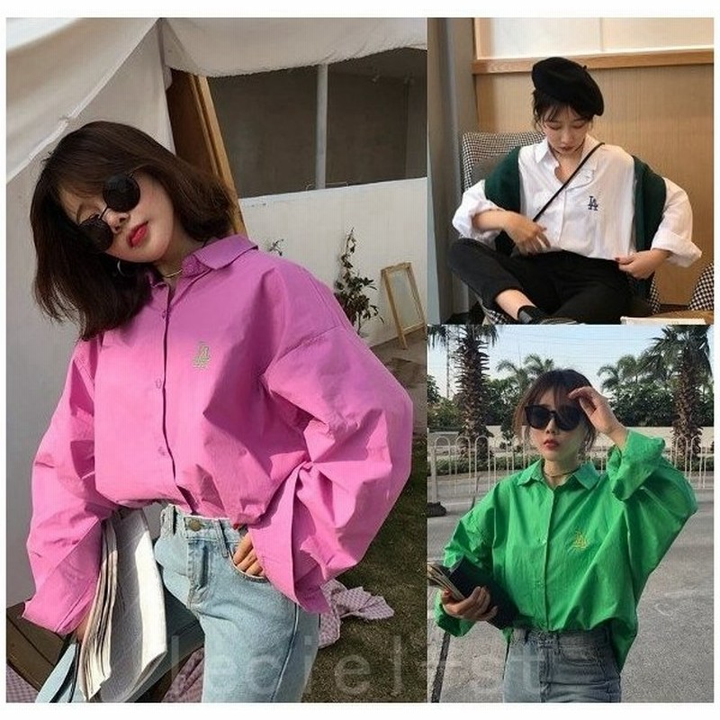 21新作ブラウス シャツ 長袖 刺繍 刺しゅう Logo ロゴ 英字 体型カバー 原宿系ファッション 通販 Lineポイント最大get Lineショッピング