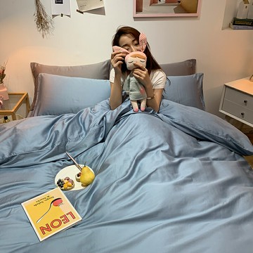 純色無印四件套水洗棉床上用品床單被套學生宿舍單人三件套件被罩