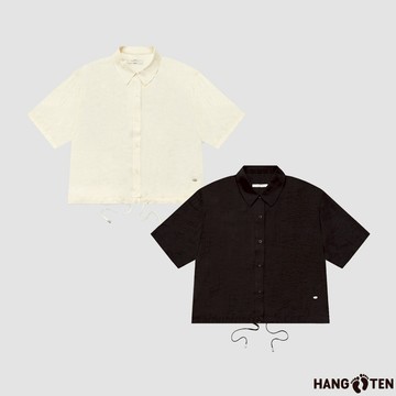 【Hang Ten】女裝-正韓韓國連線-OVER FIT 寬鬆涼爽泡泡紗下擺抽繩短袖襯衫(多色選)