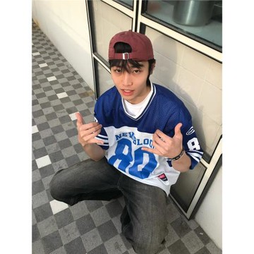 澤西風運動V領橄欖球衣短袖T恤男女夏季blokecore美式復古上衣服