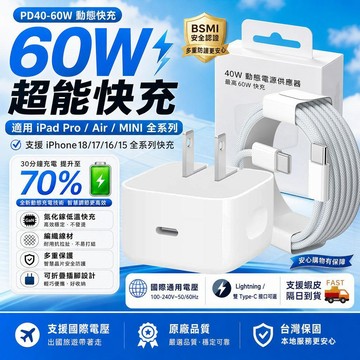 適用ipad充電器 PD60W快充頭 iPad Pro Air Mini平板快充組 蘋果18 17 16 15充電頭線組