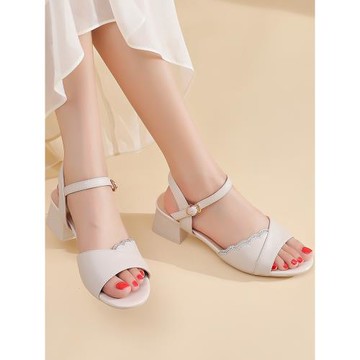 真皮涼鞋女夏季中跟粗跟時尚百搭中年女鞋2025新款軟底舒適媽媽鞋