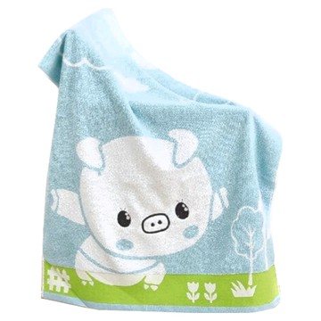 星紅織品 可愛小豬圖案浴巾 100%純棉 70x140 公分 藍色  1條