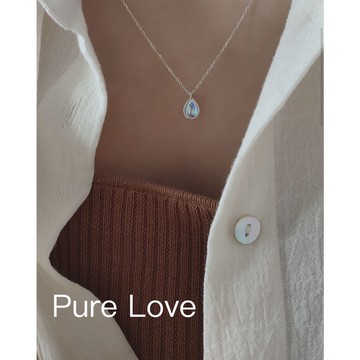 Pure Love樂芙 / 正韓 銀飾【S925純銀】N0552簡約通體純銀項鍊水滴月光石鎖骨鏈 短項鏈 / 銀