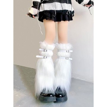 白色毛毛腿套女y2k亞文化毛絨腳套冬季保暖中長筒jk襪套辣妹襪子