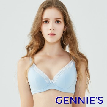 Gennies奇妮 咖啡紗深V哺乳內衣(條紋藍GA37)