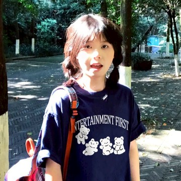 ulzzang小眾卡通小熊印花藏藍色短袖T恤學院風減齡顯瘦女生上衣 慵懶風 男生短袖 oversize寬鬆 韓版短T