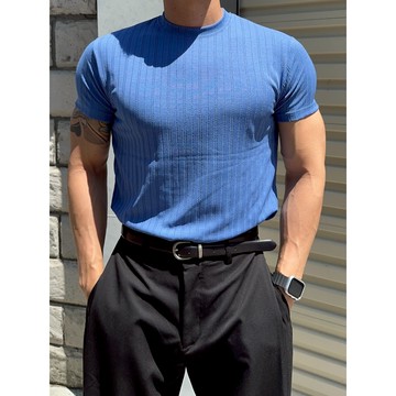 VOYEZ｜🇰🇷顯壯壓紋透氣短袖上衣｜涼爽彈性・韓系修身