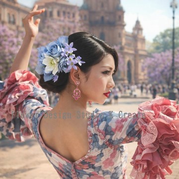淺藍玫瑰與聖誕玫瑰髮飾 佛朗明哥 Floles 淺藍 水藍 淺藍 髮飾 舞蹈 花飾 頭飾 花飾