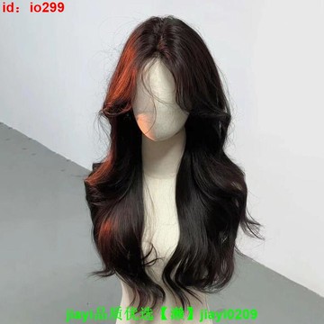 新品前蕾絲小額蕾絲假發女全頭戴中分蓬松八字劉海長卷發直發假發