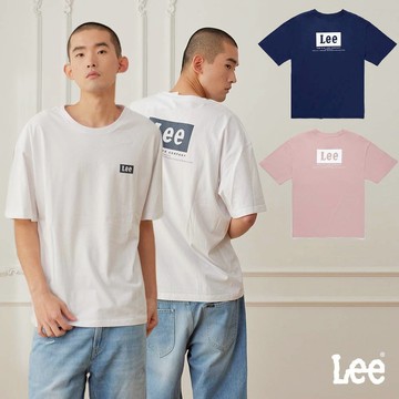Lee 前後方框LOGO寬鬆短T 男 深藍 粉紅 白色 LB502019