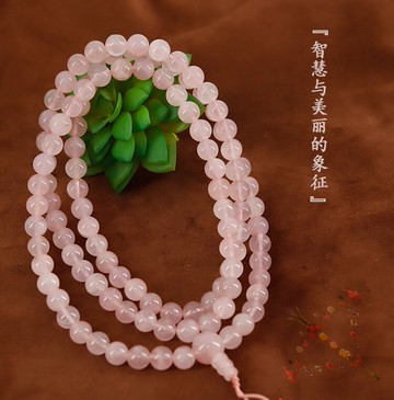 金薩商店 天然粉水晶念珠佛珠冰種手串女桃花粉晶珠子手鏈多圈